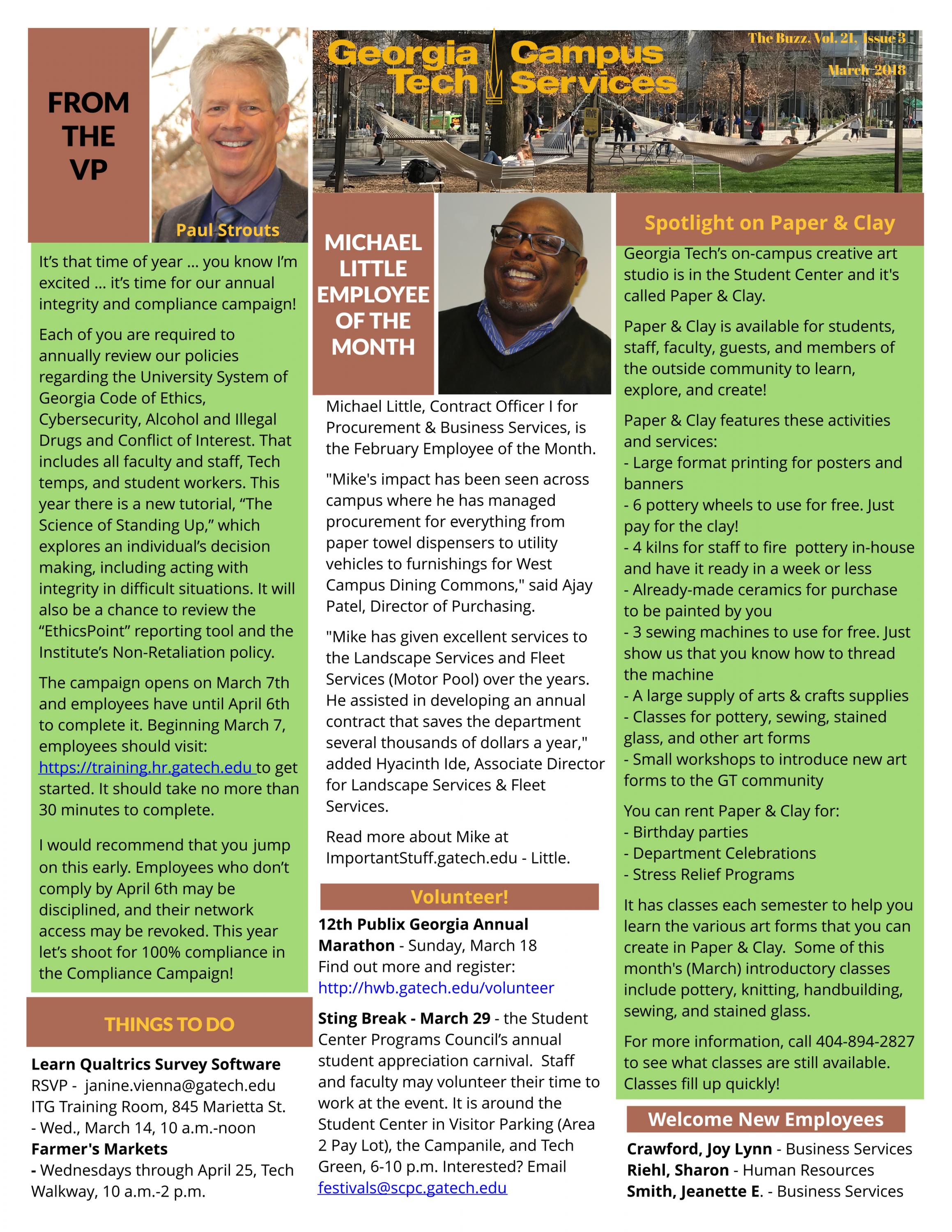 Picture of the March 2018 Campus Services Newsletter