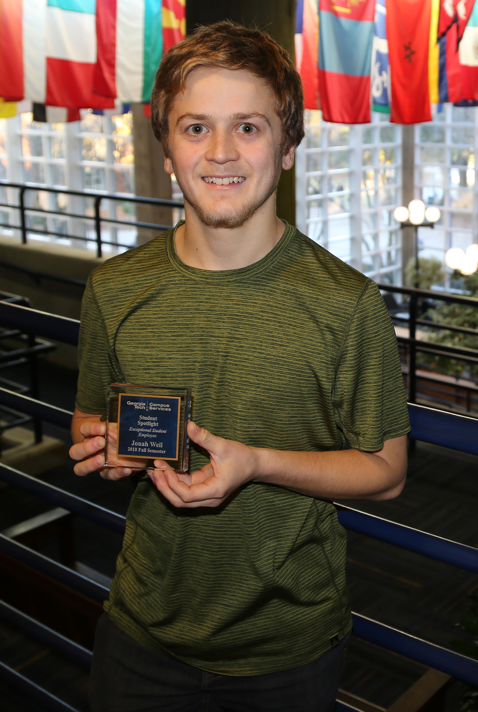 Jonah Weil received Campus Services Student Sportlight Award for Fall Semester 2018.